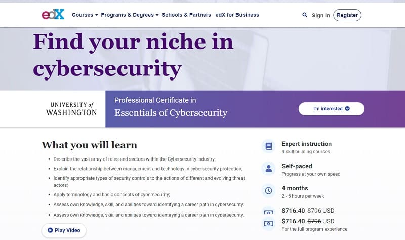 Best cybersecurity courses online for free: Future Learn free cyber Security course Best cybersecurity courses online for free: edX Essentials of Cybersecurity